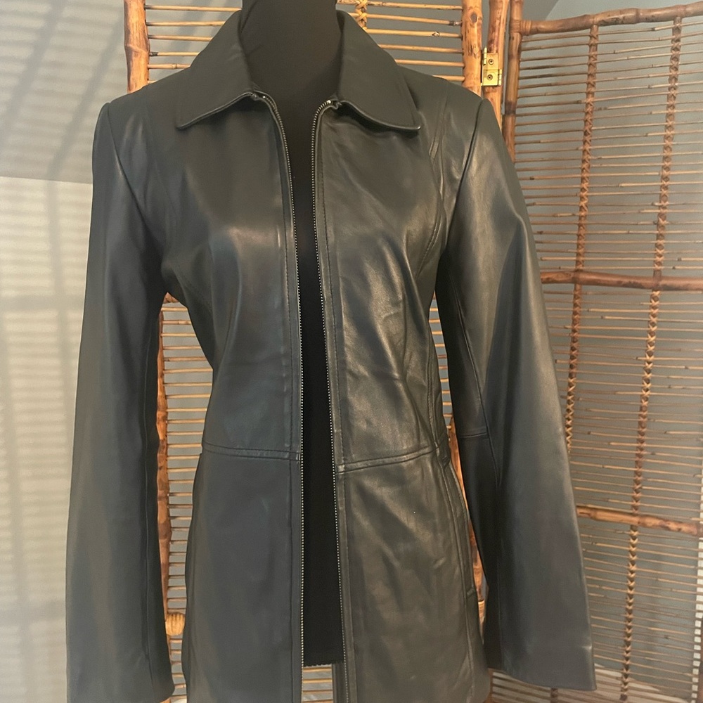 Midi length leather coat